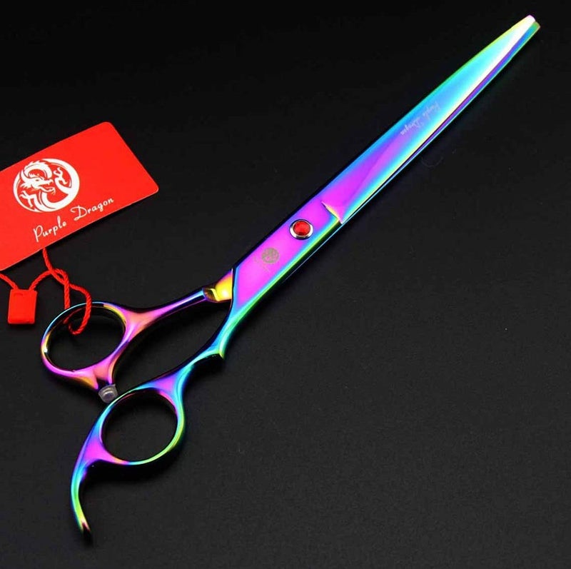Purple Dragon 8.0" Titanium Multicolor Professional Pet Grooming Scissors Set,Straight & Thinning & Curved Scissors Shear with Bag for Dog Cat Grooming - Image 3